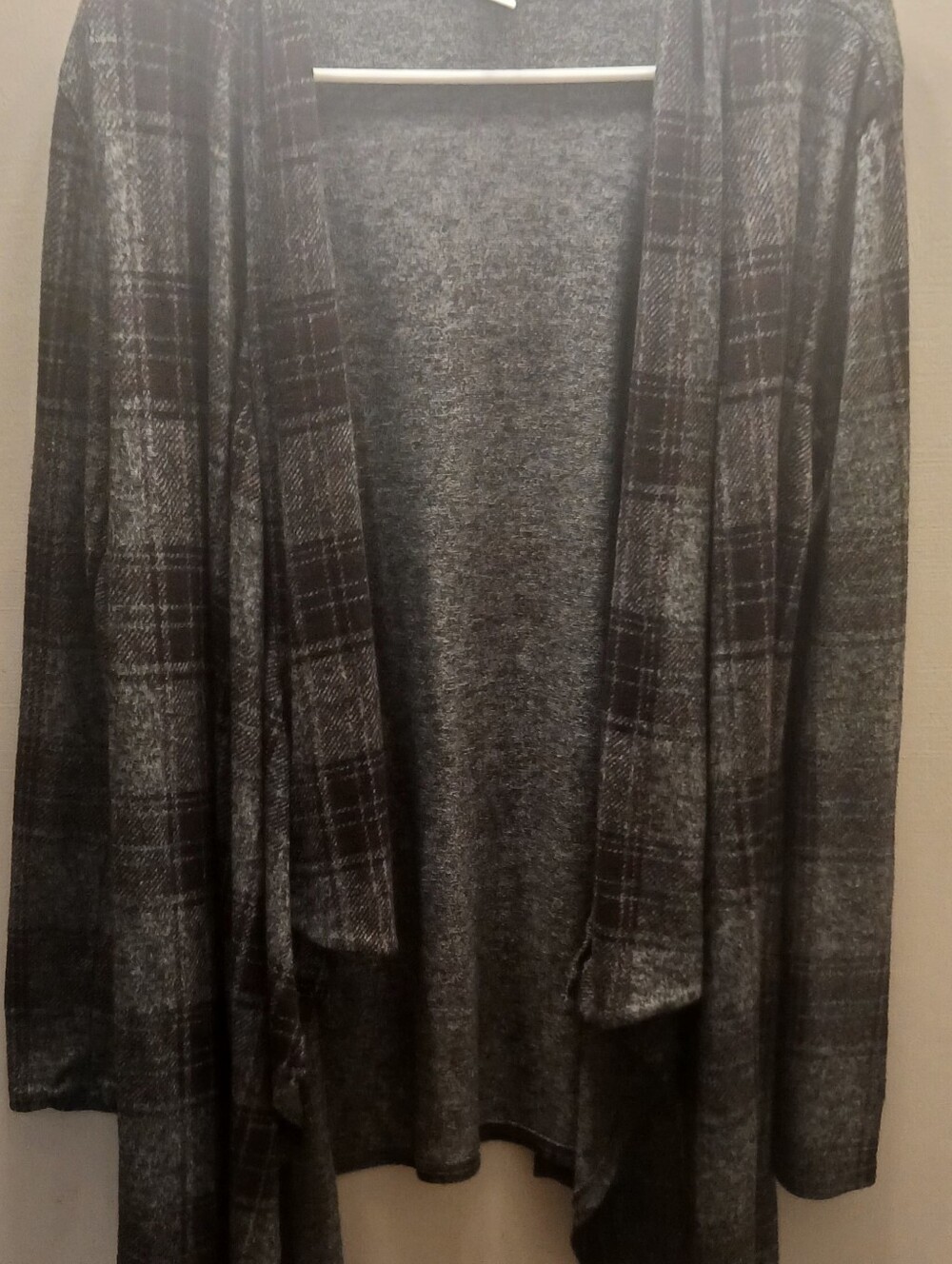 women's Gray Plaid Open-Front Sweater Cardigan